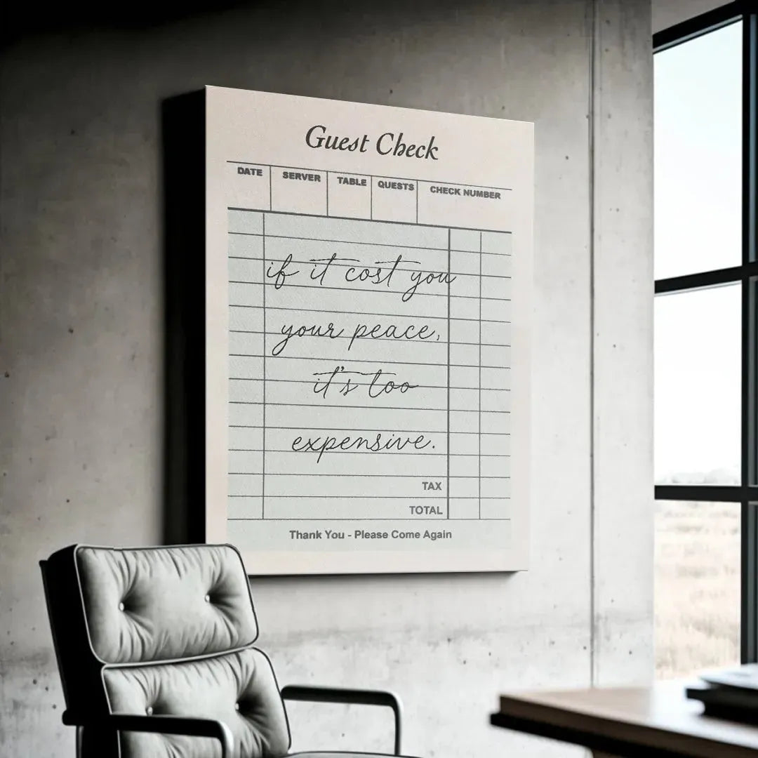 Square perspective of the 'Guest Check' header centered above the quote about Your Peace.